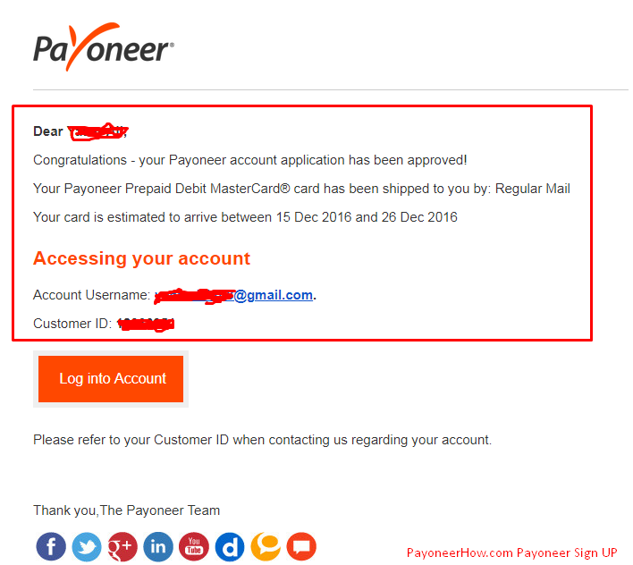 Ordering Payoneer MasterCard